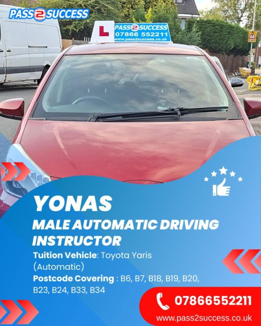 Yonas automatic driving instructor teaching in Toyota Yaris Birmingham