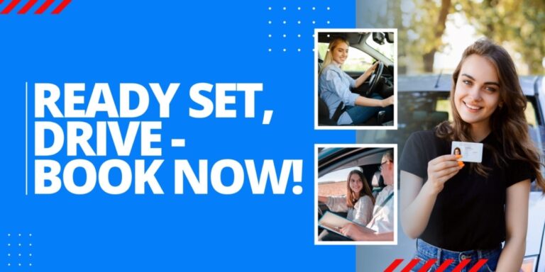 "Pass2Success Driving School Birmingham – learner driver in car with instructor, promoting driving lessons and booking availability."